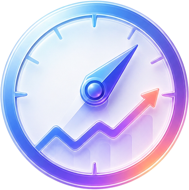 Gradient performance gauge with rising growth chart